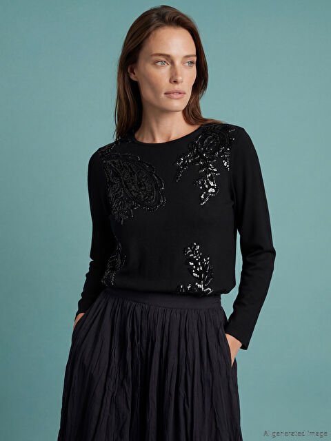 LCW Grace Bisiklet Yaka Desenli Kadın Tişört