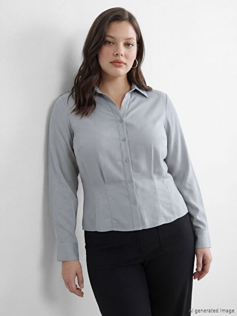 LCW STUDIO Women's Ruched Poplin Shirt - S6KJ38Z8-12B