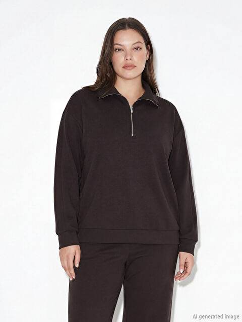 LCW Comfort Dik Yaka Kadın Fermuarlı Sweatshirt