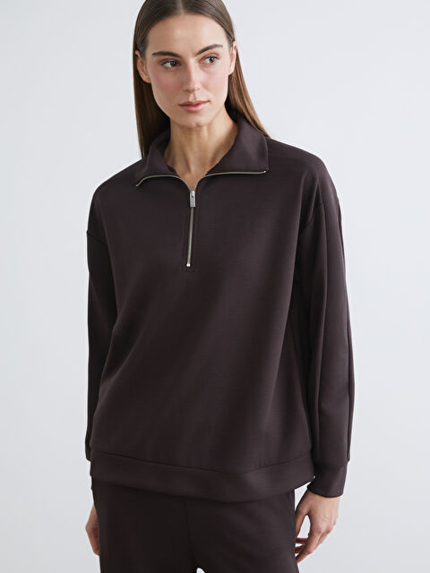 LCW Comfort Dik Yaka Kadın Fermuarlı Sweatshirt - S6KJ68Z8-HMK