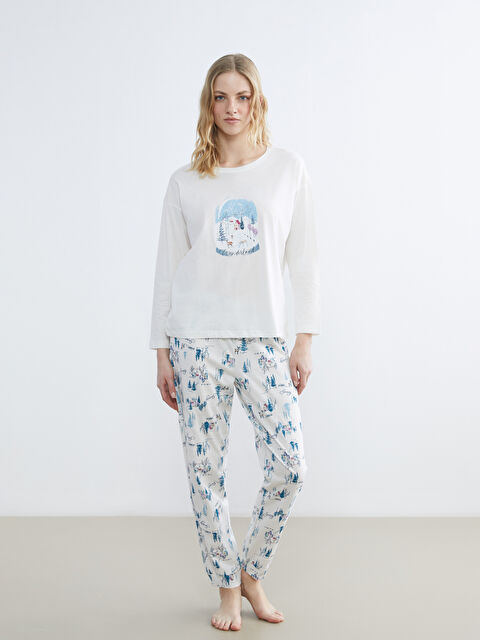 LCW DREAM Bisiklet Yaka Yılbaşı Temalı Kadın Pijama Takımı - S6KJ76Z8-LRA