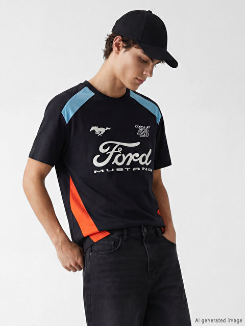 XSIDE Ford Baskılı Bisiklet Yaka Erkek Tişört - S6KK63Z8-JX2