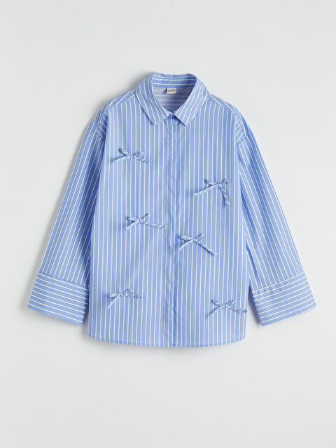 LCW Girls Studio Fiyonk Detaylı Çizgili Poplin Kız Çocuk Gömlek - S6KK97Z4-LEN