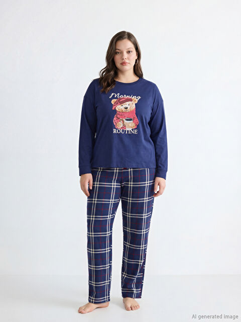 LCW DREAM принтті дөңгелек жағалы әйелдер пижама жинағы - S6KL26Z8-LN6