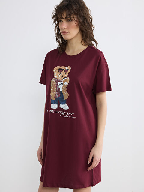 LCW DREAM Bisiklet Yaka Ayı Teddy Baskılı Kadın Gecelik - S6KL27Z8-HRW