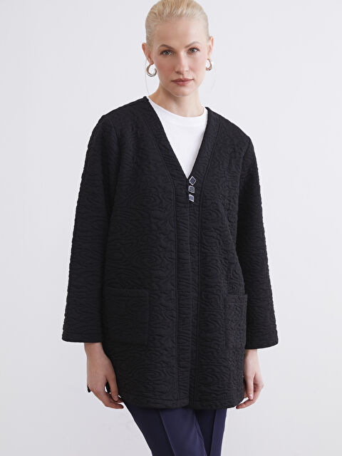 LCW Grace V Yaka Kendinden Desenli Kadın Hırka - S6KL95Z8-CVL