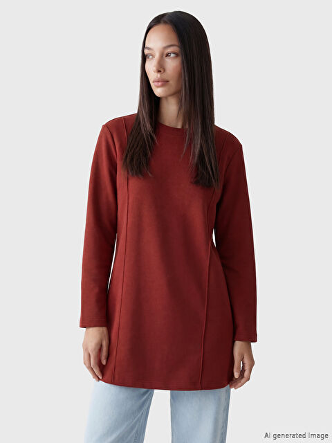 LCWAIKIKI Classic Bisiklet Yaka Kadın Sweatshirt Tunik	 - S6KM02Z8-HMS