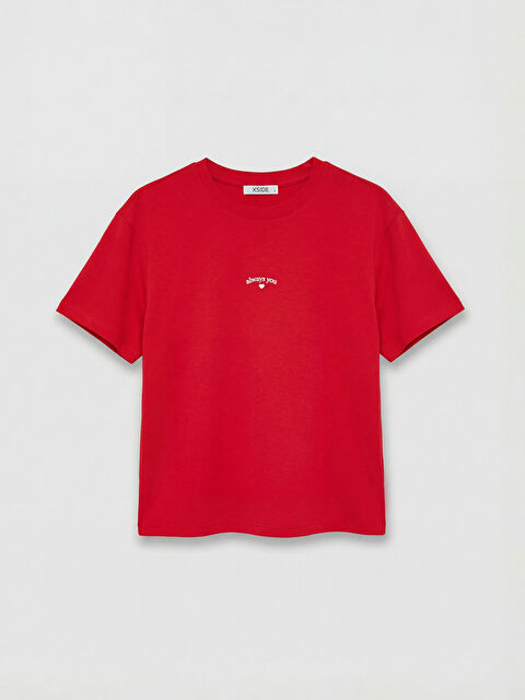 LCW Comfort Bisiklet Yaka Baskılı Soft Touch Kadın Tişört - S6KM26Z8-KYU