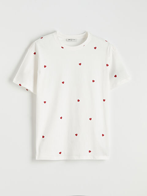 LCW Comfort Bisiklet Yaka Kalp Desenli Kadın Tişört - S6KM27Z8-Q6K