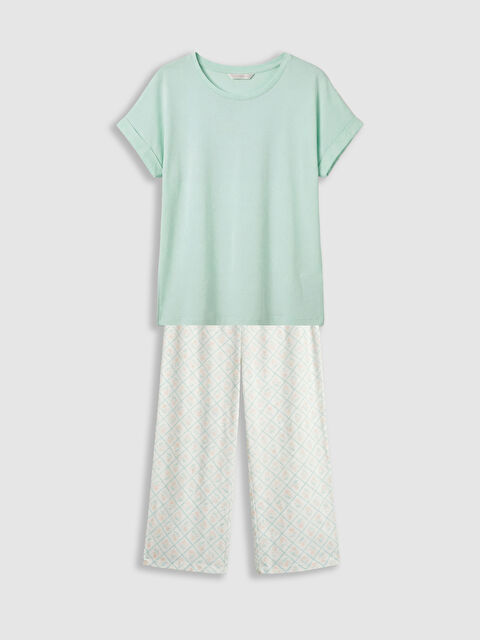 LCW DREAM Bisiklet Yaka Çiçekli Kadın Kaprili Pijama Takımı - S6KM78Z8-LRA