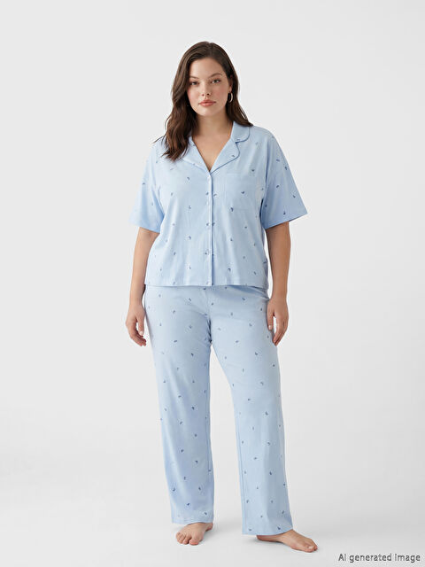 LCW DREAM Gömlek Yaka Baskılı Kadın Pijama Takımı