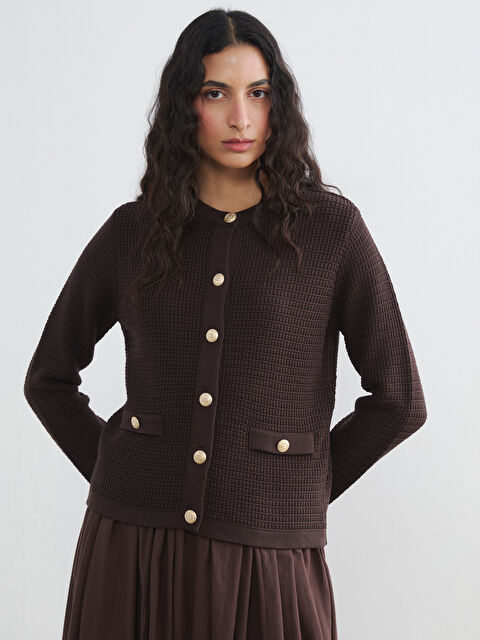 LCW Modest Bisiklet Yaka Dokulu Kadın Triko Hırka - S6KM93Z8-JR3