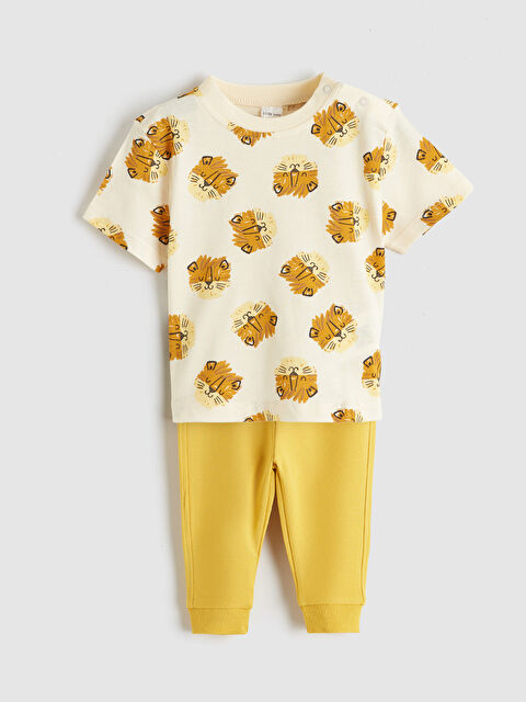 LCW baby Lion Printed Baby Boy T-Shirt and Sweatpants Set - S6KM96Z1-LRB