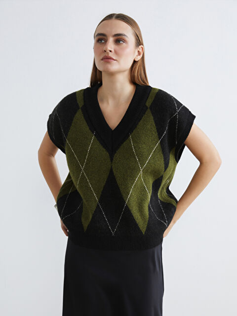 LCWAIKIKI Classic Baklava Desenli Kadın Triko Süveter - S6KN04Z8-MHS