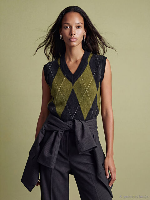 LCWAIKIKI Classic Baklava Desenli Kadın Triko Süveter - S6KN04Z8-MHS