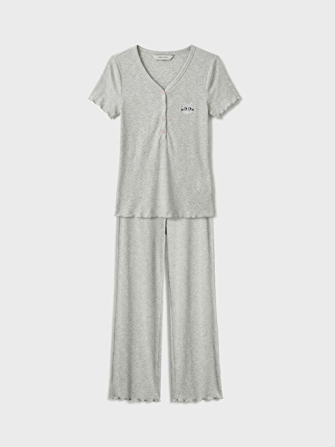 LCW Young V Yaka Nakışlı Kadın Pijama Takım - S6KN44Z8-CT3