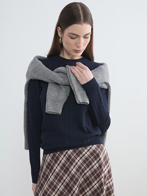 LCW Modest Bisiklet Yaka Kendinden Desenli Kadın Triko Kazak	 - S6KO27Z8-ZPK