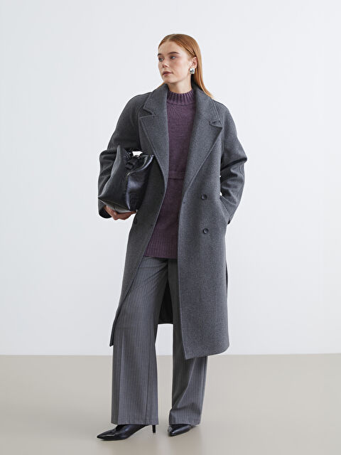 LCW Modest Kruvaze Yaka Kadın Kaşe Kaban - S6KO45Z8-CWN