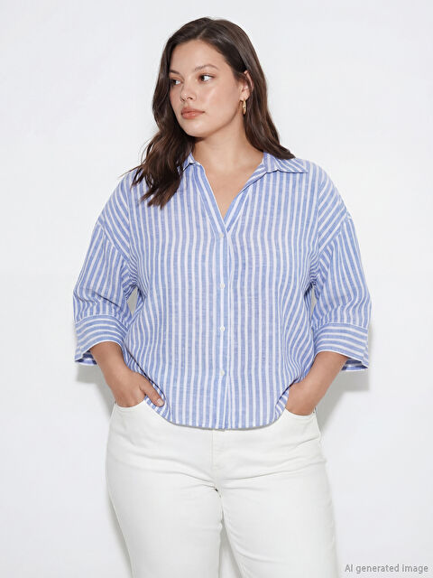 LCW Vision Çizgili Oversize Poplin Kadın Gömlek	 - S6KO53Z8-LEN