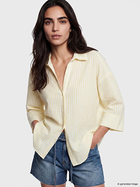 LCW Vision Çizgili Oversize Poplin Kadın Gömlek	