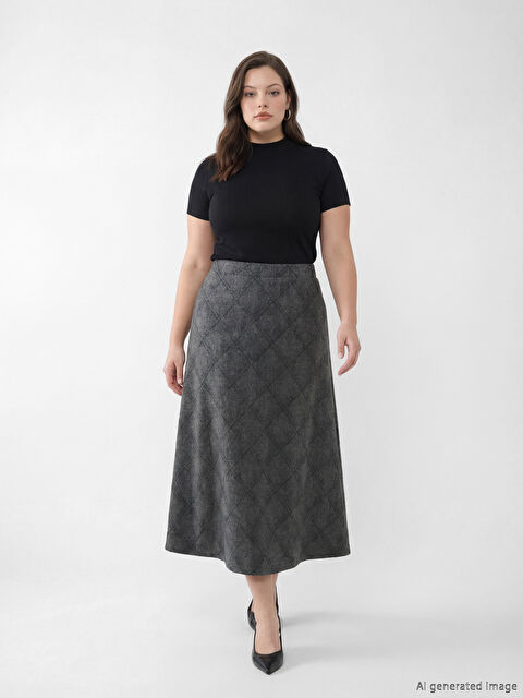 LCW Grace Diamond-patterned flared skirt with an elasticated waist. - S6KO57Z8-MHH