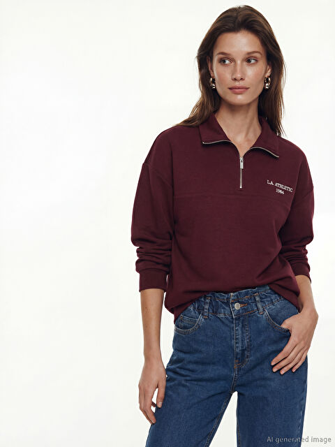 LCW Modest Nakışlı Soft Touch Oversize Kadın Sweatshirt Tunik - S6KP32Z8-HNV