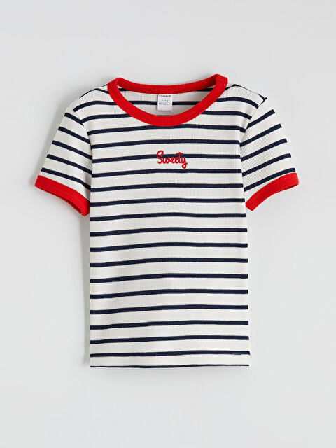 LCW baby Nakışlı Çizgili Kız Çocuk Tişört - S6KP40Z1-LGS