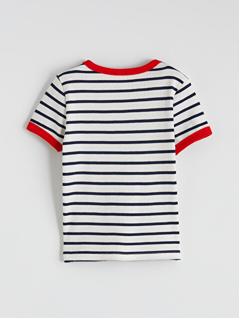 LCW Kids Lacivert Çizgili Kız Çocuk Fitilli Tişört - S6KP40Z1-LGS