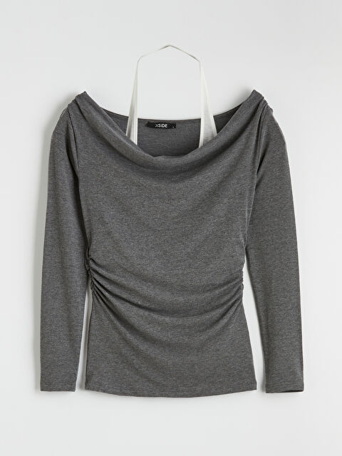 XSIDE Kayık Yaka Büzgülü Bluz - S6KP61Z8-D5D