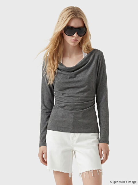 XSIDE Kayık Yaka Büzgülü Bluz - S6KP61Z8-D5D