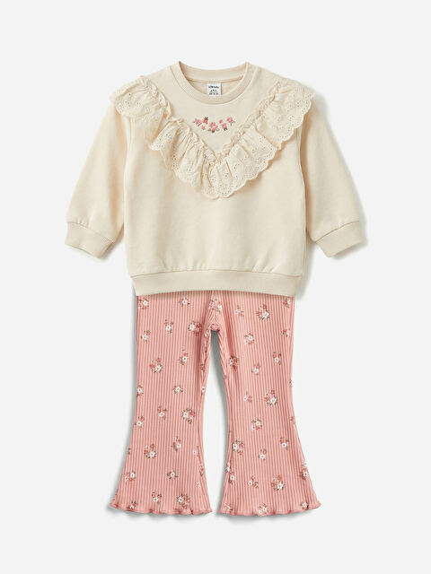 LCW baby Nakışlı Kız Bebek Sweatshirt ve Tayt - S6KP72Z1-FDL