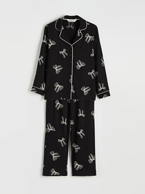 LCW DREAM Gömlek Yaka Fiyonk Desenli Kadın Pijama Takım - S6KP89Z8-LQJ
