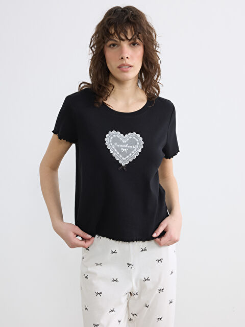 LCW DREAM Bisiklet Yaka Baskılı Kadın Pijama Takım - S6KP96Z8-LRA