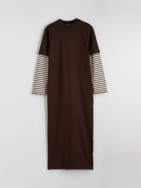 LCW Modest Bisiklet Yaka Çizgili Sweat Elbise	 - S6KQ13Z8-ZZ0