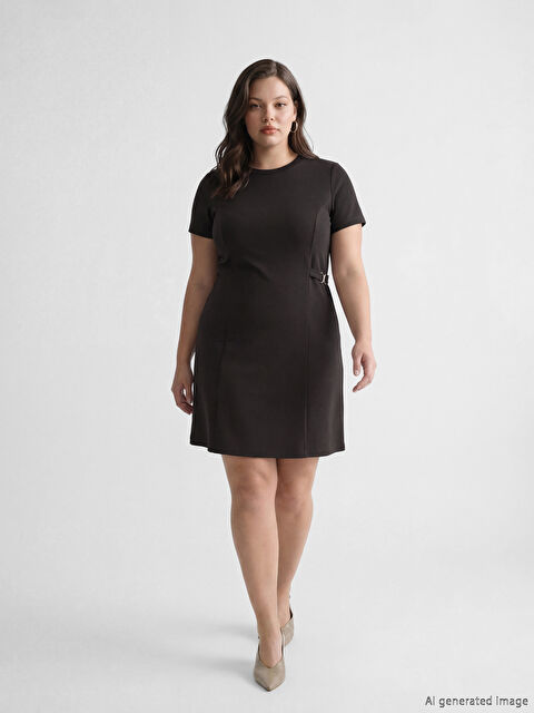 LCW Comfort Bisiklet Yaka Süs Kemer Detaylı Mini Elbise	 - S6KQ16Z8-JR3