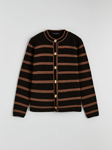 LCW Modest Bisiklet Yaka Çizgili Kadın Triko Hırka - S6KQ18Z8-LEW