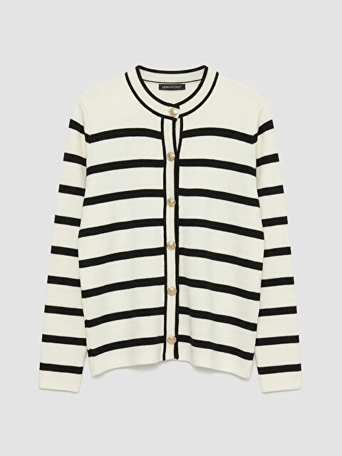 LCW Modest Bisiklet Yaka Çizgili Kadın Triko Hırka - S6KQ18Z8-LFC