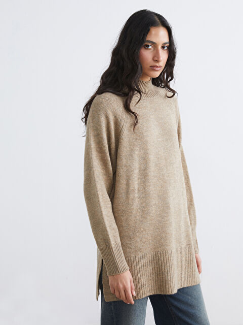 LCW Modest Balıkçı Yaka Oversize Kadın Triko Tunik - S6KQ19Z8-CWP