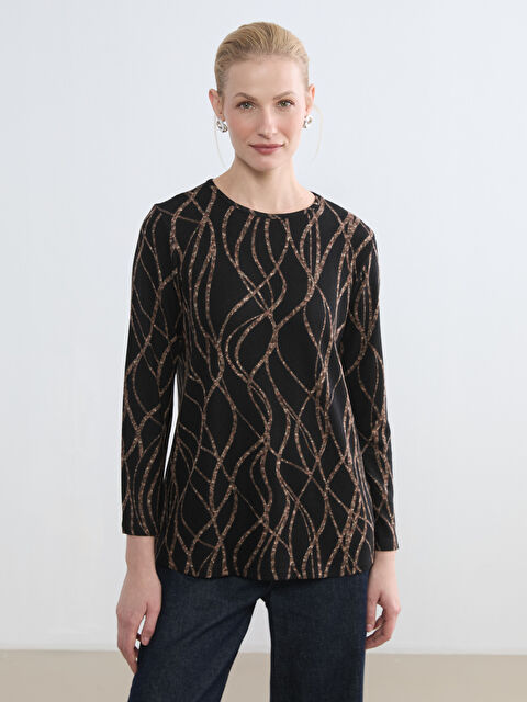 LCW Grace Bisiklet Yaka Desenli Kadın Tişört		
 - S6KQ36Z8-LQJ