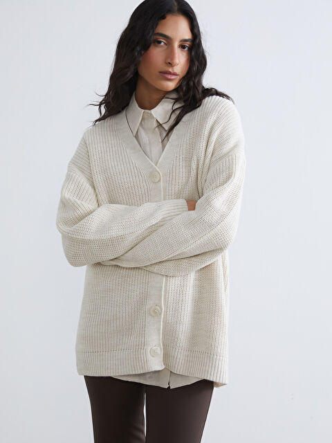 LCW Modest V Yaka Kadın Triko Hırka	 - S6KQ38Z8-FRC