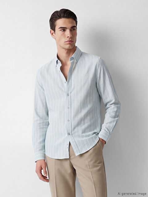 SOUTHBLUE Regular Fit Çizgili Poplin Erkek Gömlek