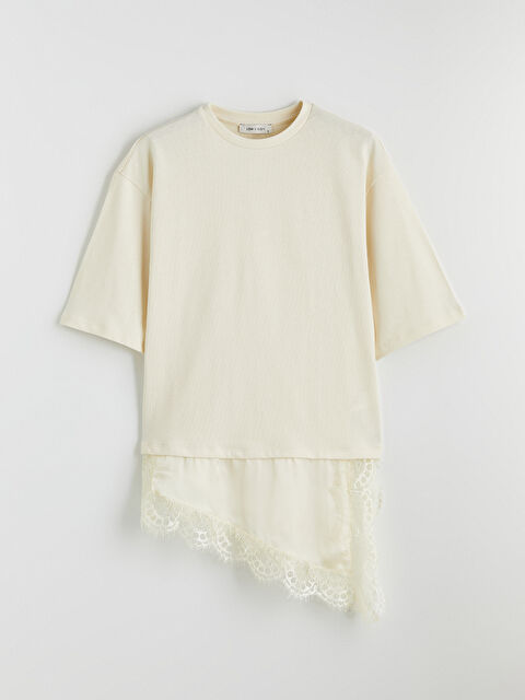 LCW Vision Bisiklet Yaka Dantel Detaylı Kadın Tişört - S6KQ54Z8-FEJ