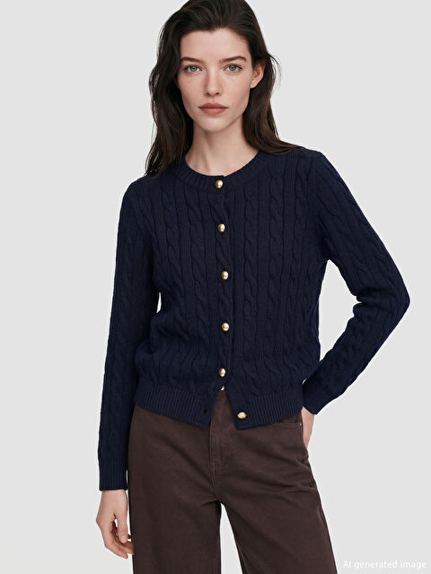 LCW Comfort Bisiklet Yaka Desenli Kadın Triko Hırka	 - S6KR26Z8-ZPK