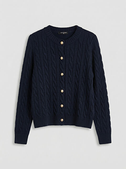 LCW Comfort Bisiklet Yaka Desenli Kadın Triko Hırka	 - S6KR26Z8-ZPK