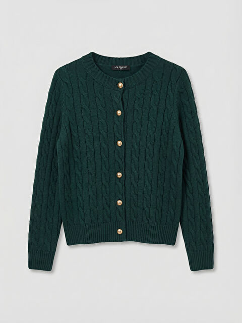 LCW Comfort Bisiklet Yaka Desenli Kadın Triko Hırka	 - S6KR26Z8-DCQ