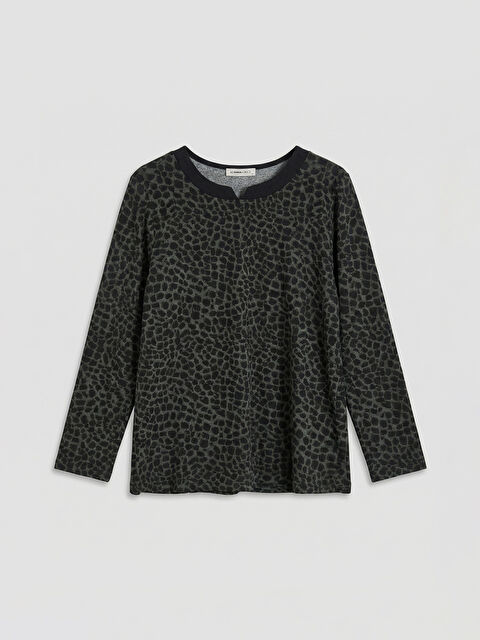 LCW Grace Kaçık Yaka Leopar Desenli Kadın Tişört - S6KS07Z8-LRJ