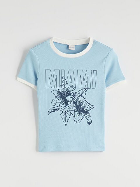 LCW ECO Bisiklet Yaka Miami Baskılı Kız Çocuk Tişört - S6KT22Z4-G8J