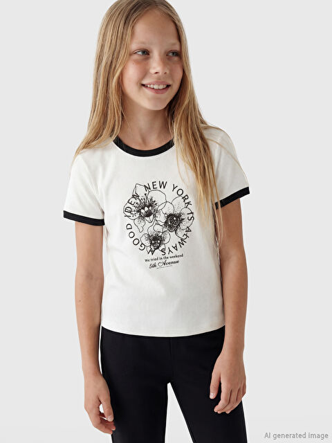 LC WAIKIKI Bisiklet Yaka Baskılı Kız Çocuk Tişört - S6KT22Z4-ZUY