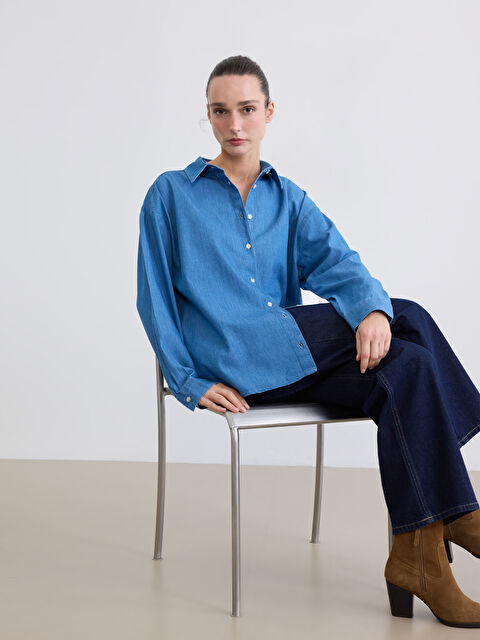 LC WAIKIKI Oversize Kadın Jean Gömlek - S6KT23Z8-507