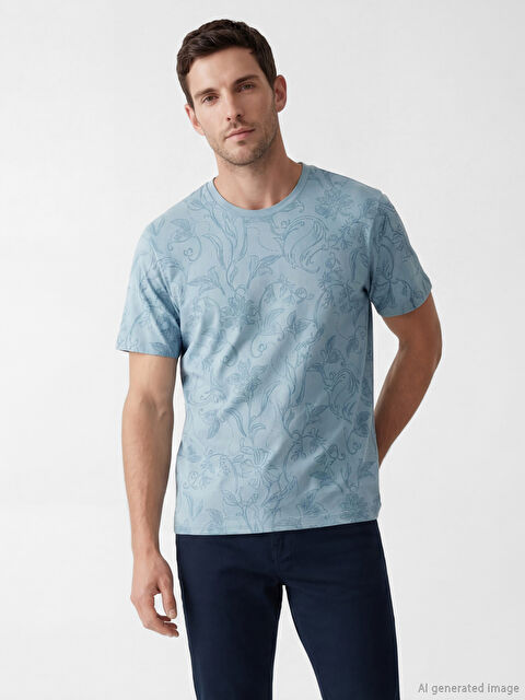 LCWAIKIKI Classic Bisiklet Yaka Desenli Erkek Tişört - S6KT45Z8-LQQ